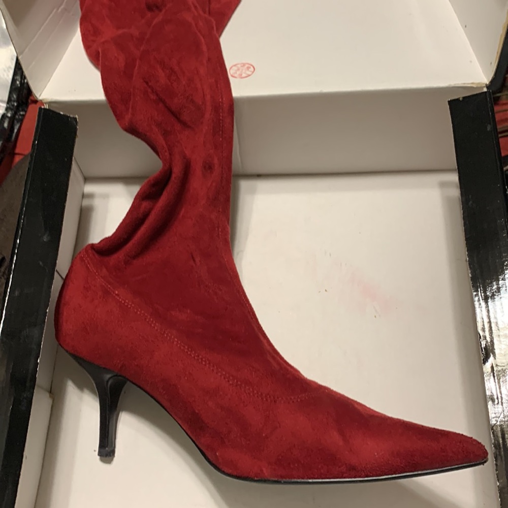 Hot red 3” sexy boot kitten heel faux suede